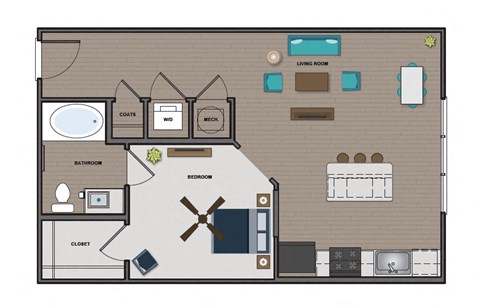 1 bed 1 bath floor plan at The Edison at Madison, Madison